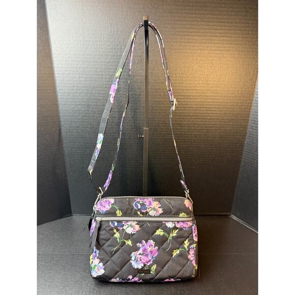 Vera Bradley Floating Plum Pansies Triple Compartment Crossbody Purse Bag - Picture 1 of 14